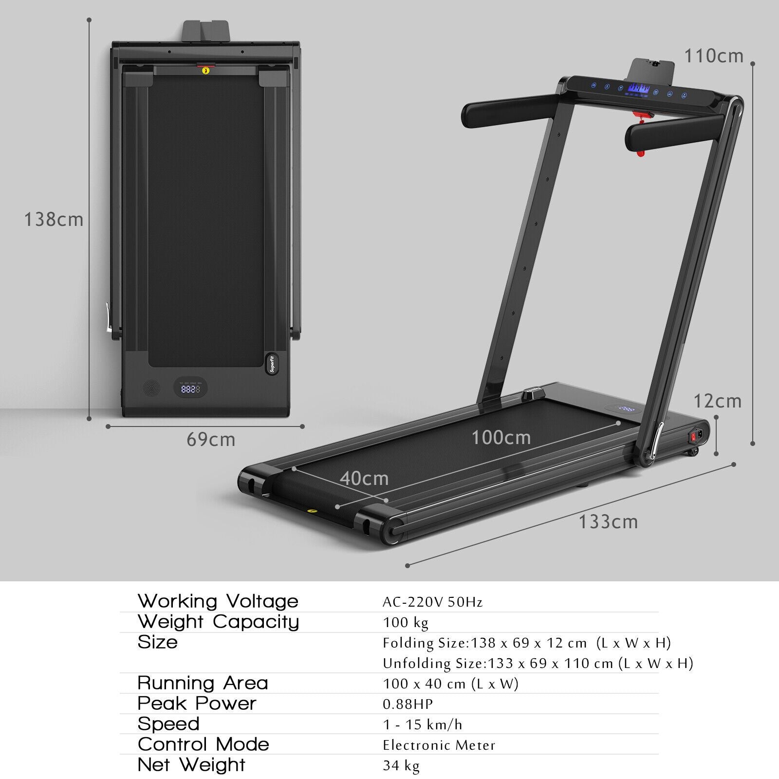 2-In-1 Folding under Desk Treadmill with Dual LED Display